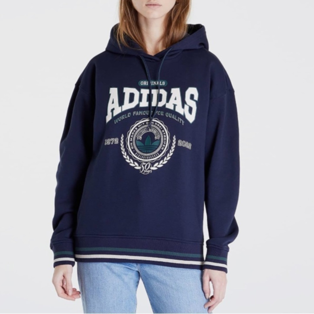 NWT Adidas Originals Anniversary Graphic Pullover Hoodie in Navy